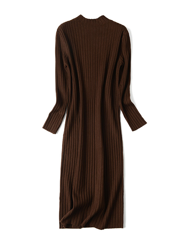 Brown High Neck Knit Dress