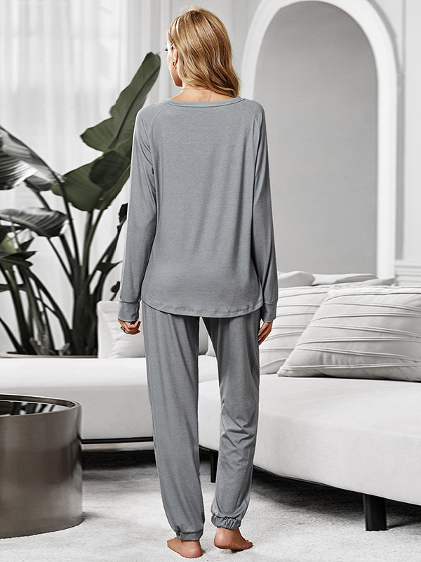 Grey Round Neck Knit Loungewear Set