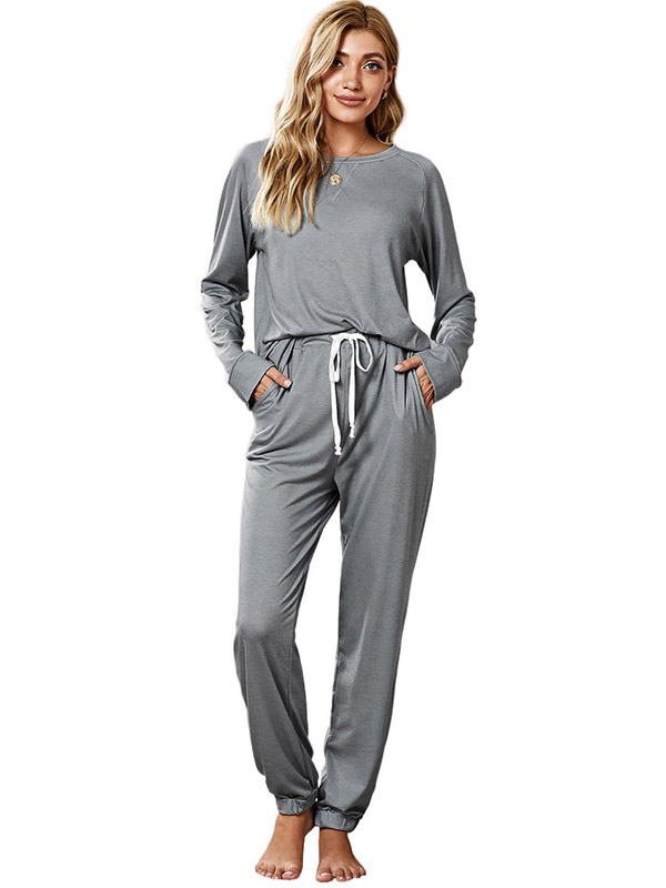 Grey Round Neck Knit Loungewear Set