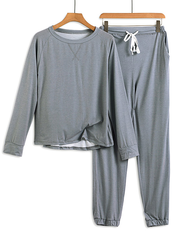 Grey Round Neck Knit Loungewear Set