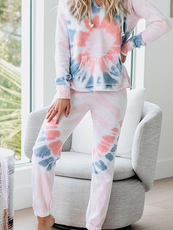 White Gradient Hooded Knit Loungewear Set