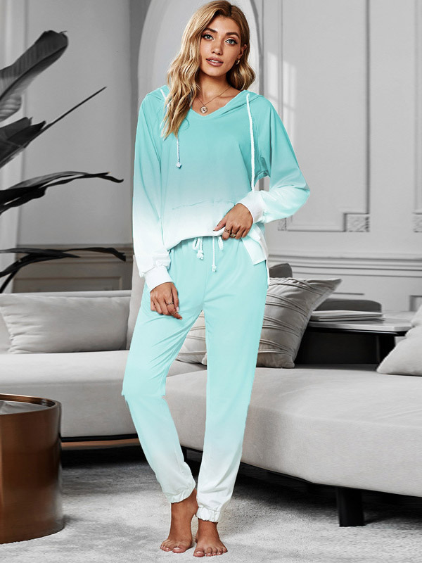 Light Green Gradient Hooded Knit Loungewear Set