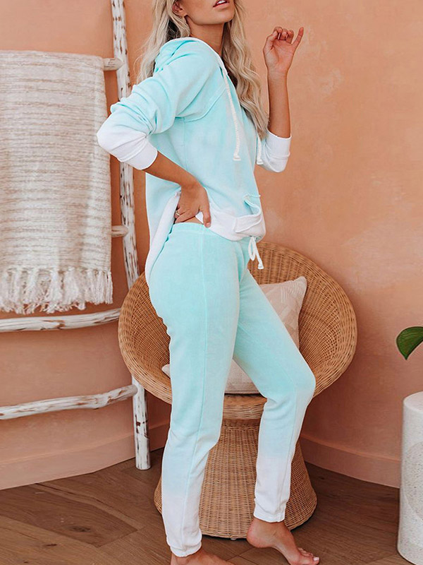 Light Green Gradient Hooded Knit Loungewear Set