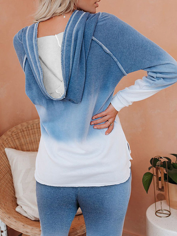 Blue Gradient Hooded Knit Loungewear Set