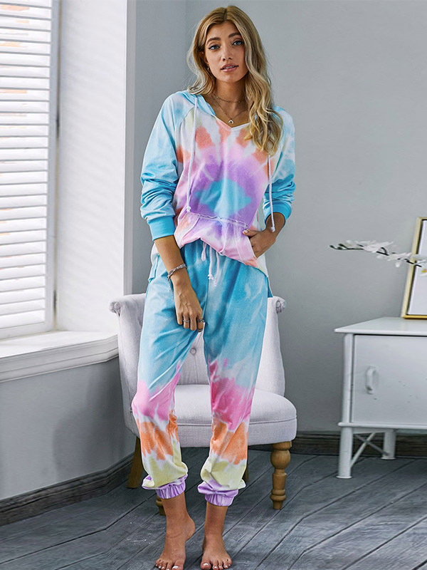 Multicolor Gradient Hooded Knit Loungewear Set