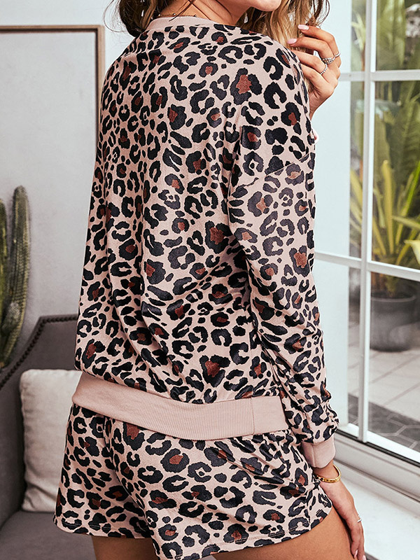 Brown Leopard Knit Loungewear Set