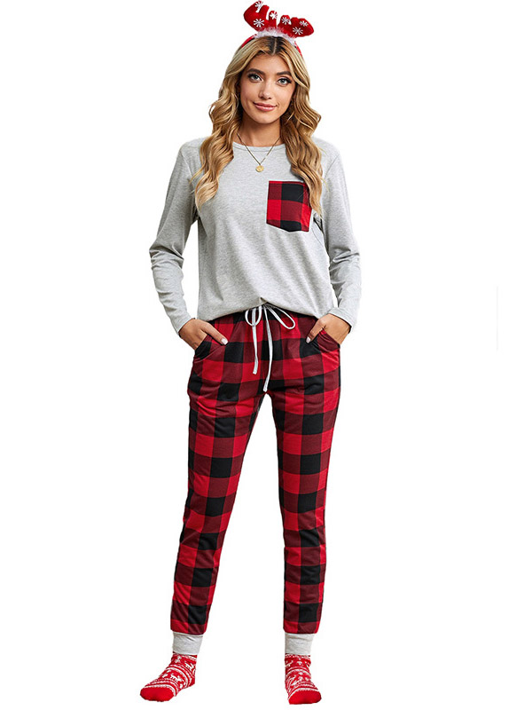 Red Check Print Knit Loungewear Set