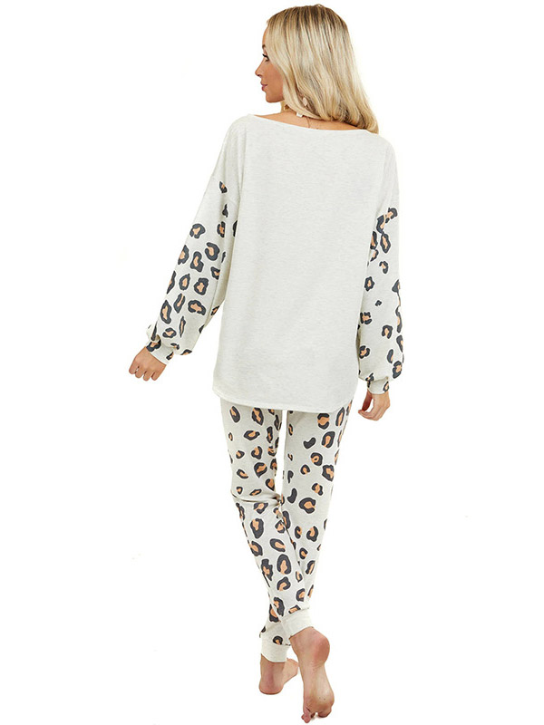 Apricot Leopard Print Knit Loungewear Set