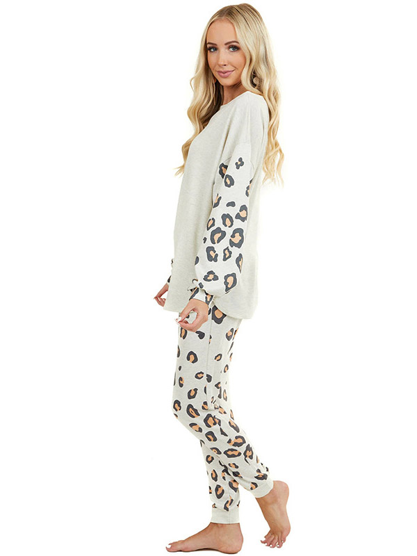 Apricot Leopard Print Knit Loungewear Set