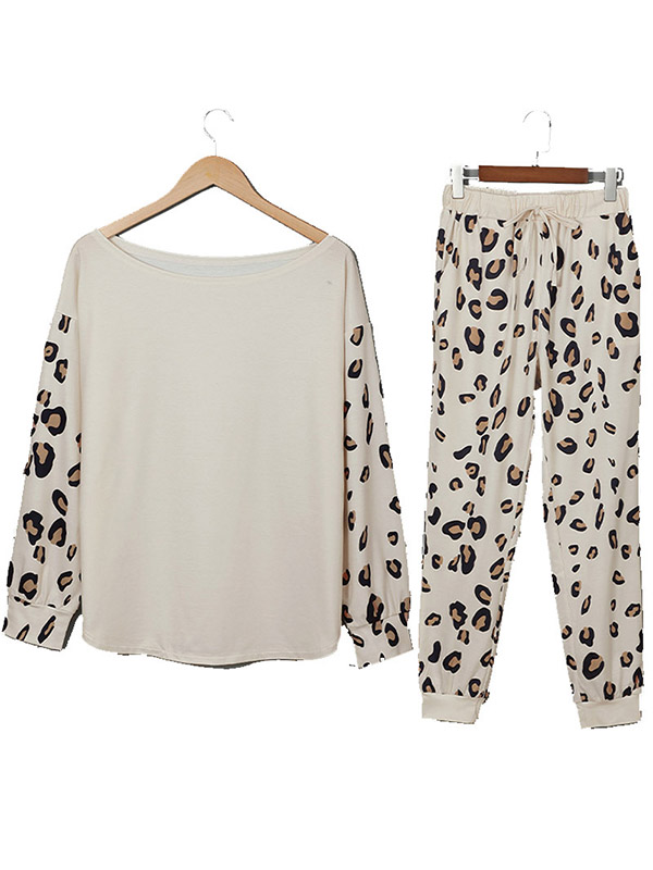 Apricot Leopard Print Knit Loungewear Set