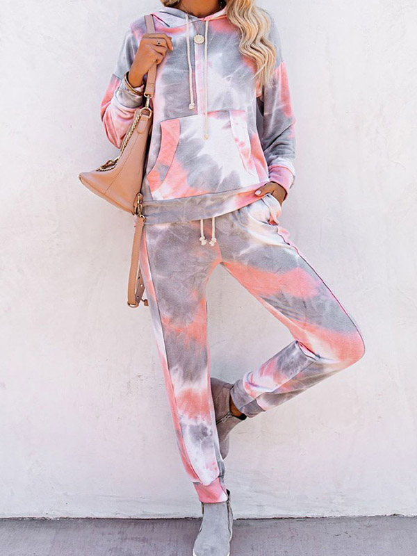 Pink Gradient Print Knit Loungewear Set