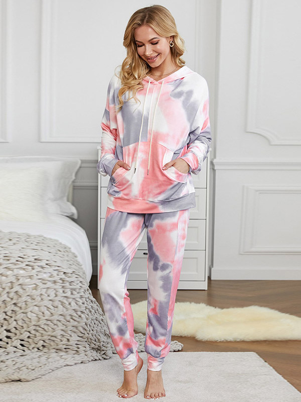 Pink Gradient Print Knit Loungewear Set