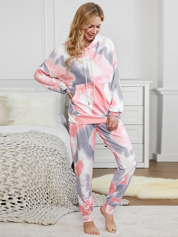 Pink Gradient Print Knit Loungewear Set