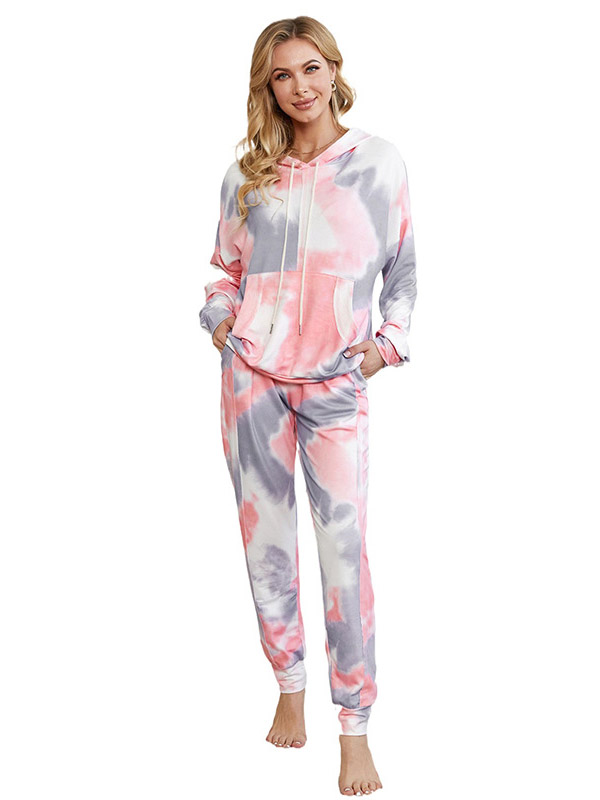 Pink Gradient Print Knit Loungewear Set