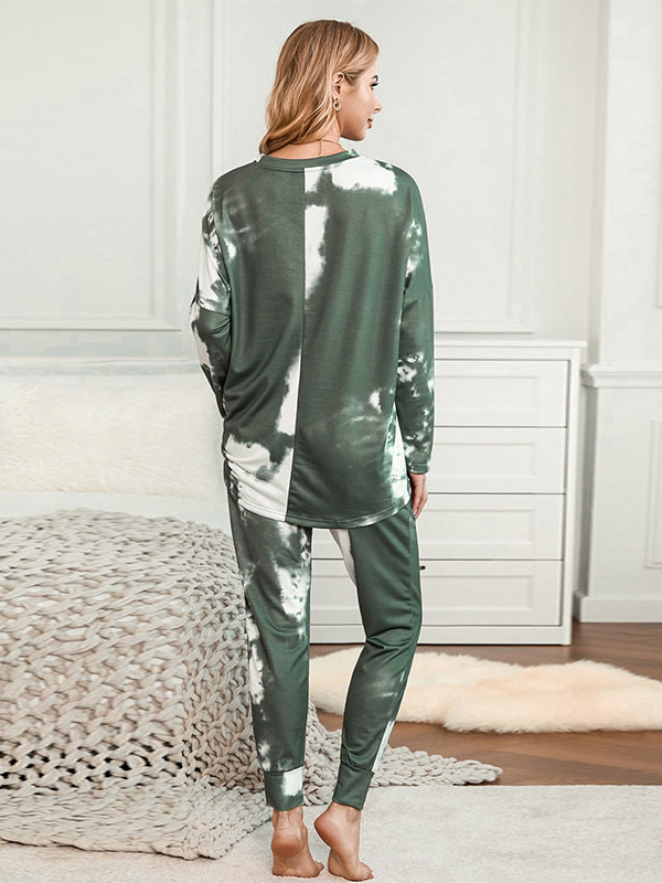 Green Gradient Print Knit Loungewear Set