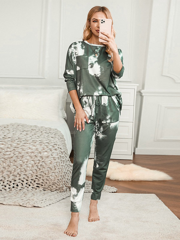 Green Gradient Print Knit Loungewear Set