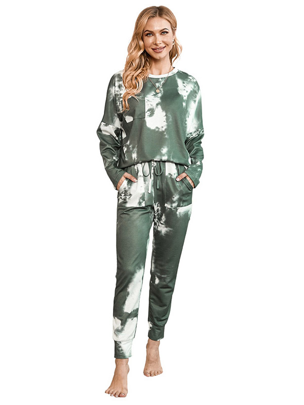 Green Gradient Print Knit Loungewear Set