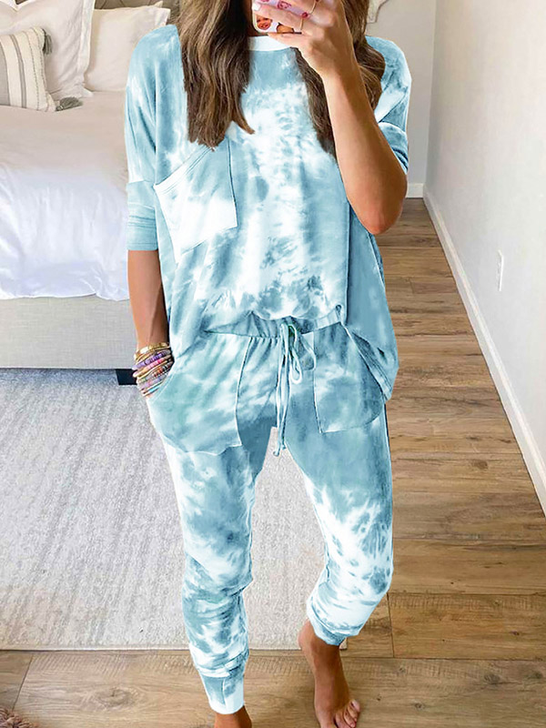 Light Blue Gradient Print Knit Loungewear Set