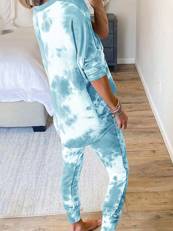 Light Blue Gradient Print Knit Loungewear Set