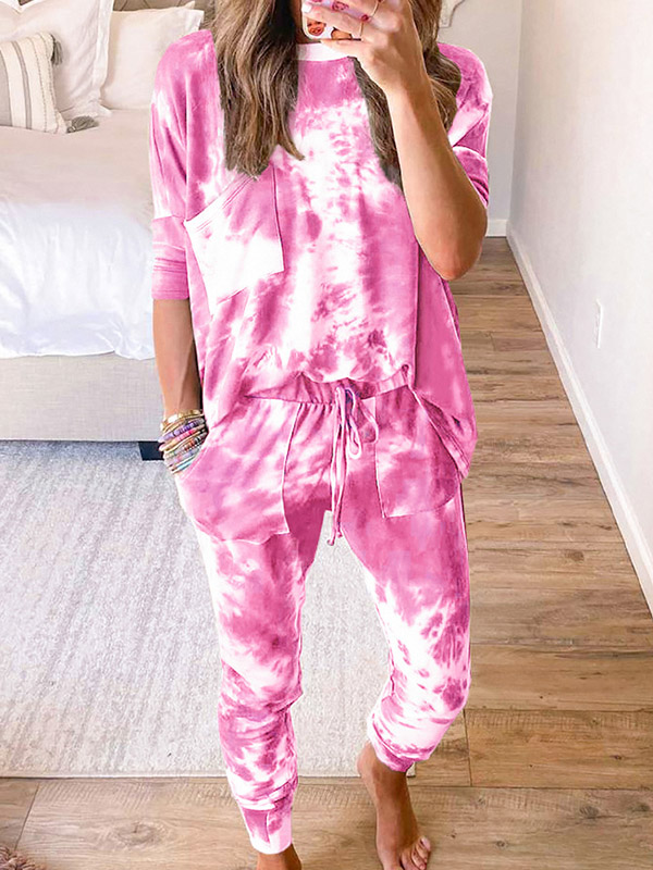 Pink Gradient Print Knit Loungewear Set