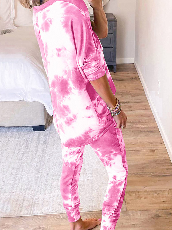 Pink Gradient Print Knit Loungewear Set