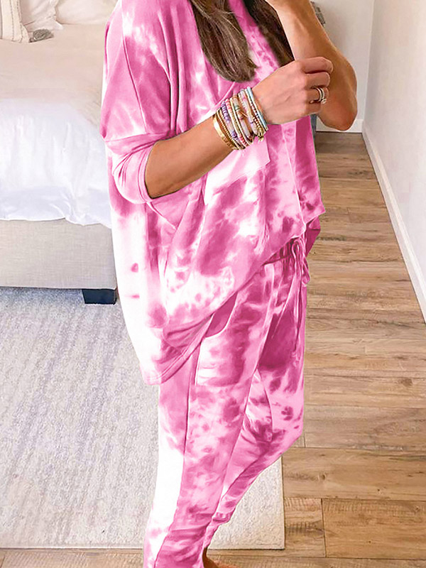 Pink Gradient Print Knit Loungewear Set