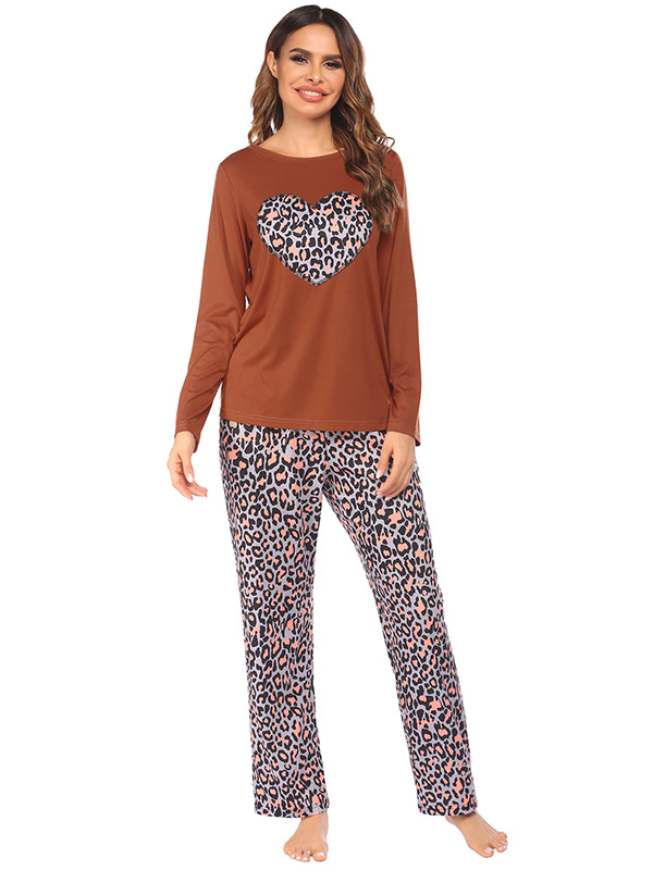 Brown Heart Leopard Loungewear Set