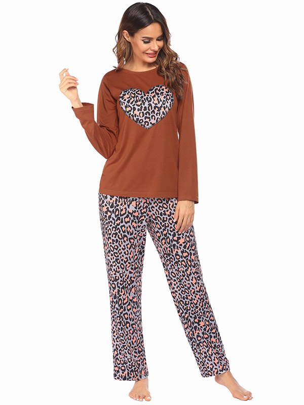 Brown Heart Leopard Loungewear Set