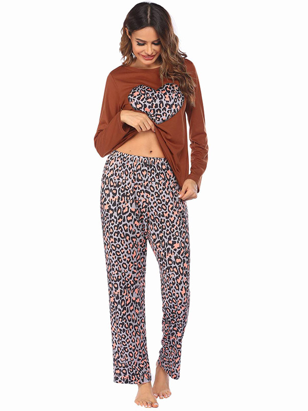 Brown Heart Leopard Loungewear Set