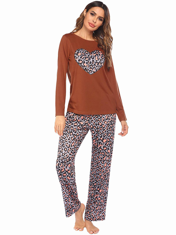 Brown Heart Leopard Loungewear Set