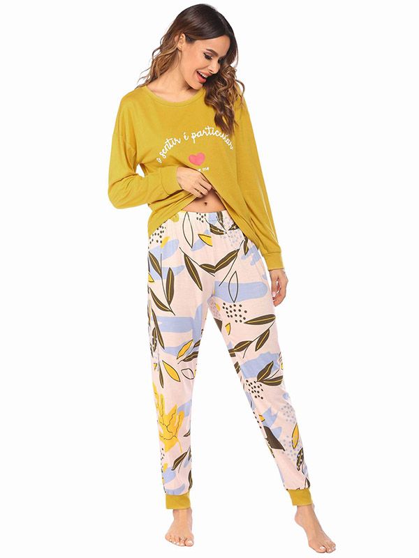 Yellow Flowers Print Loungewear Set