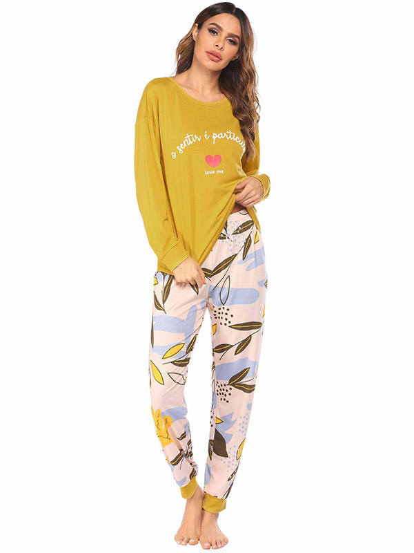 Yellow Flowers Print Loungewear Set