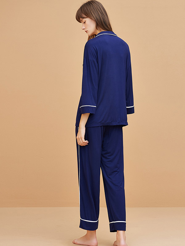 Navy Blue Modal Fabric Loungewear Set