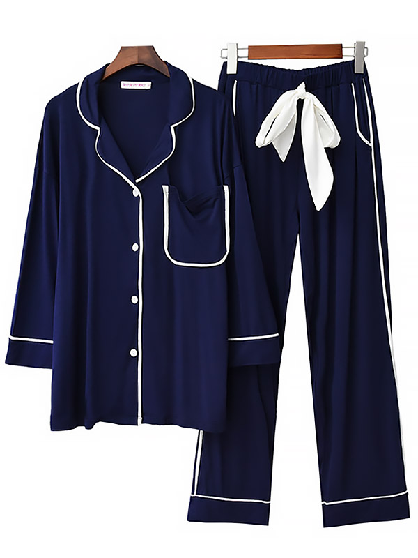 Navy Blue Modal Fabric Loungewear Set