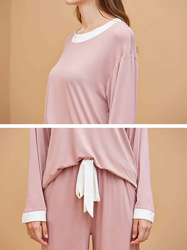 Pink Round Neck Modal Fabric Loungewear Set