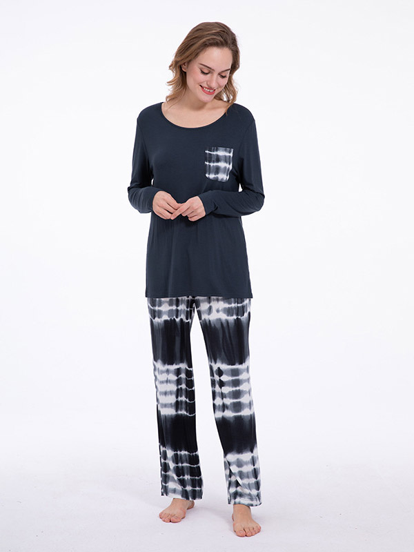 Dark Blue Round Neck Gradient Loungewear Set