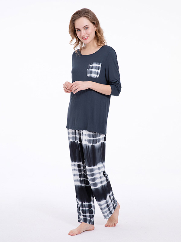 Dark Blue Round Neck Gradient Loungewear Set