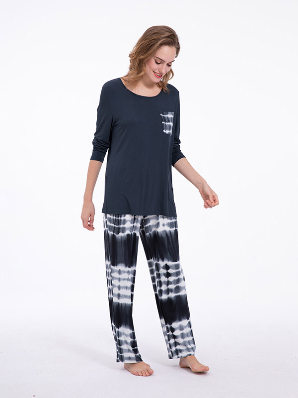 Dark Blue Round Neck Gradient Loungewear Set