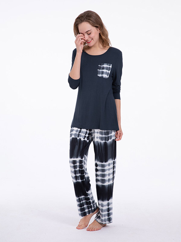 Dark Blue Round Neck Gradient Loungewear Set