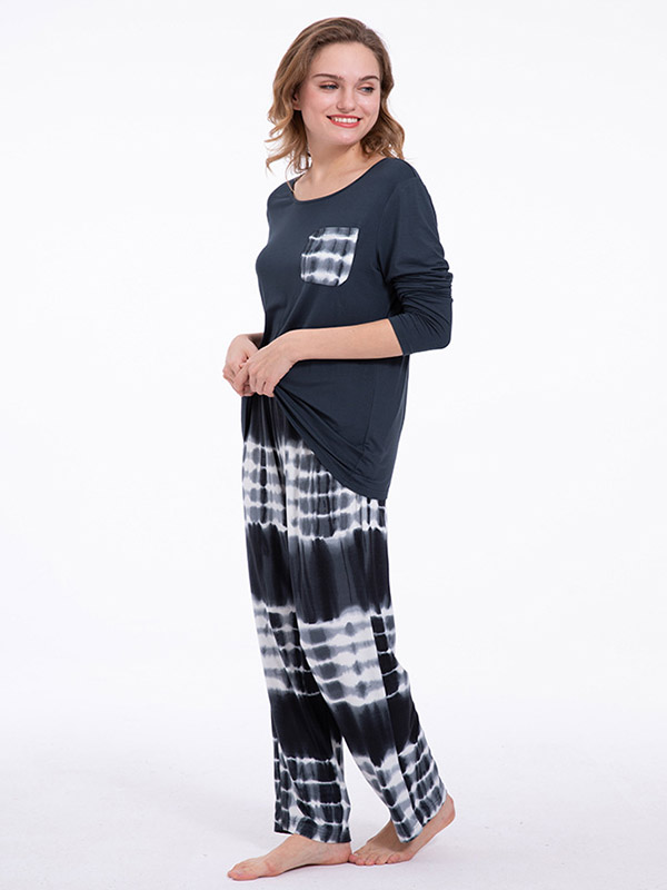 Dark Blue Round Neck Gradient Loungewear Set