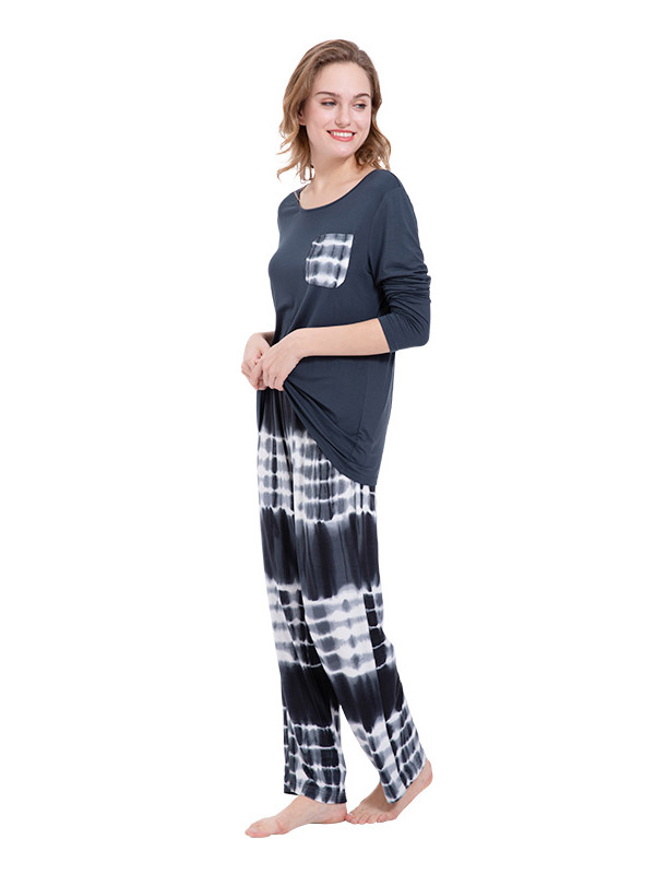 Dark Blue Round Neck Gradient Loungewear Set