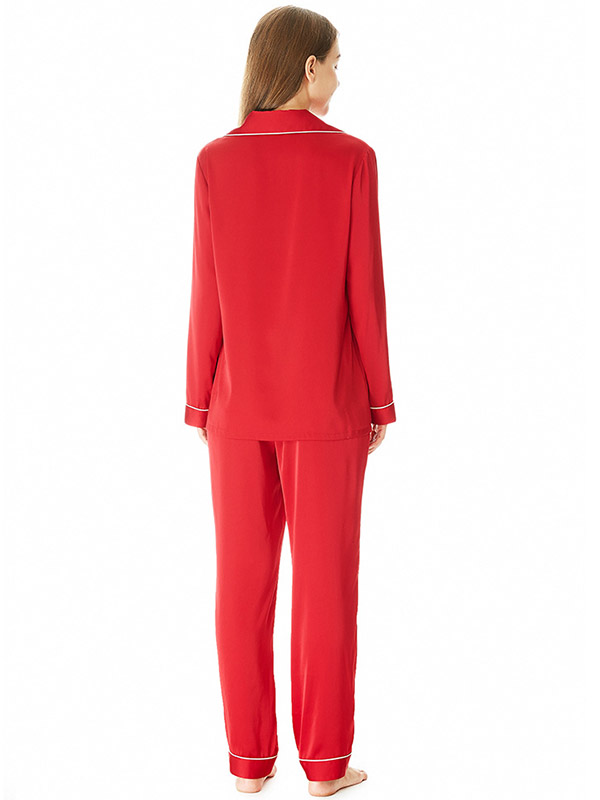 Red Lapel Collar Loungewear Set