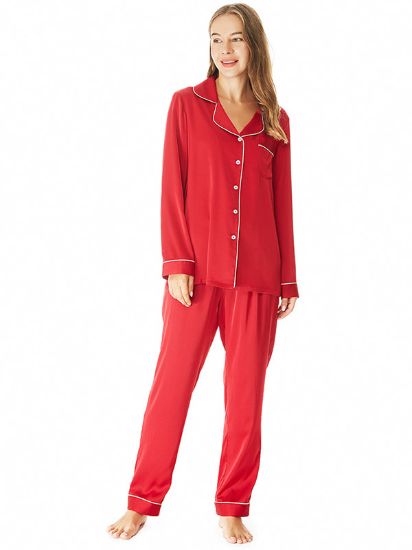 Red Lapel Collar Loungewear Set