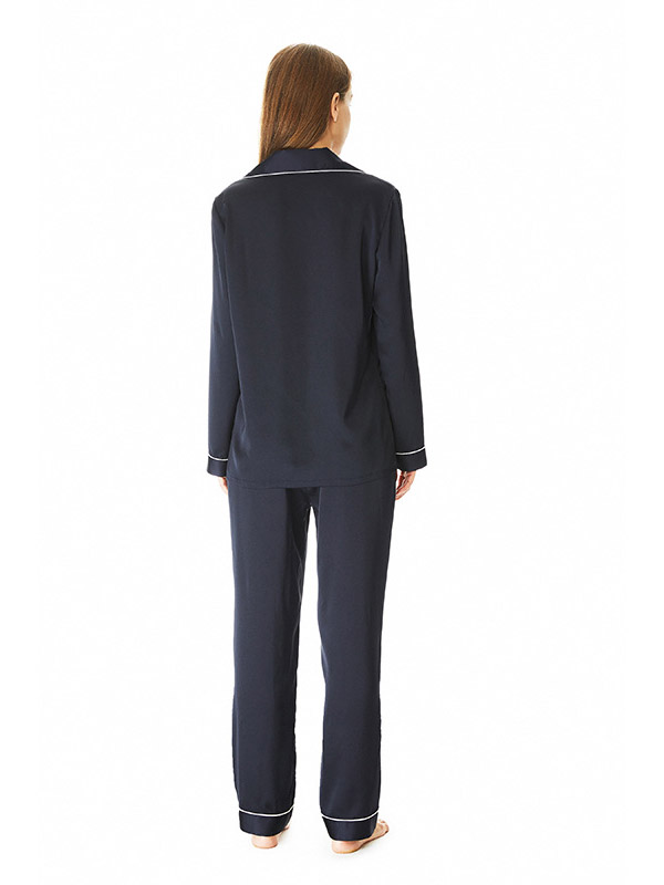 Dark Blue Lapel Collar Loungewear Set