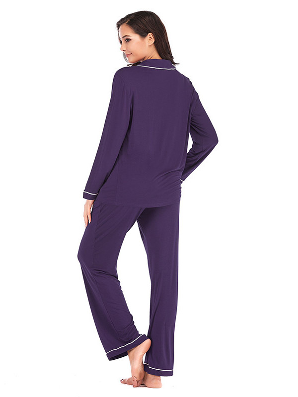 Purple Lapel Collar Modal Loungewear Set