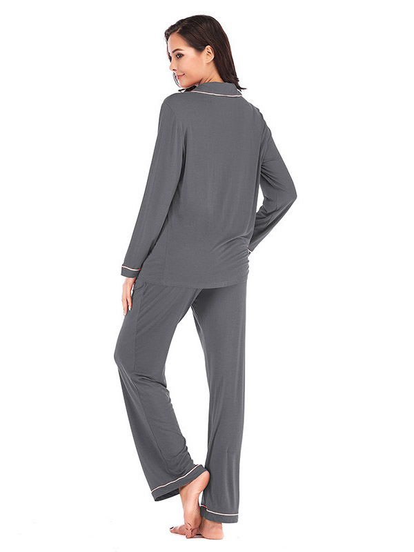 Grey Lapel Collar Modal Loungewear Set