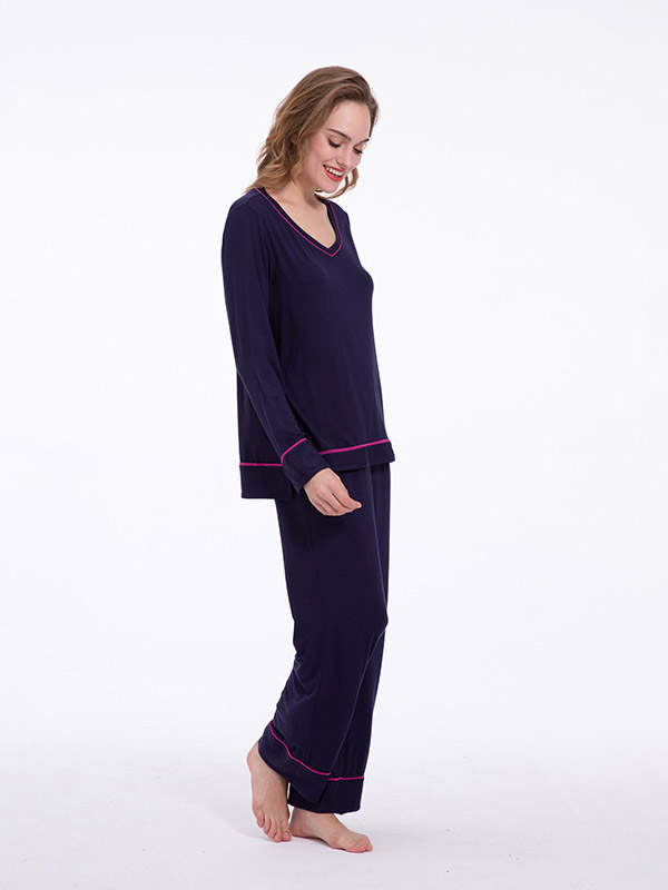 Dark Blue V Neck Loungewear Set