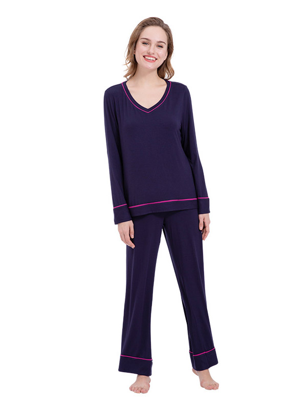 Dark Blue V Neck Loungewear Set