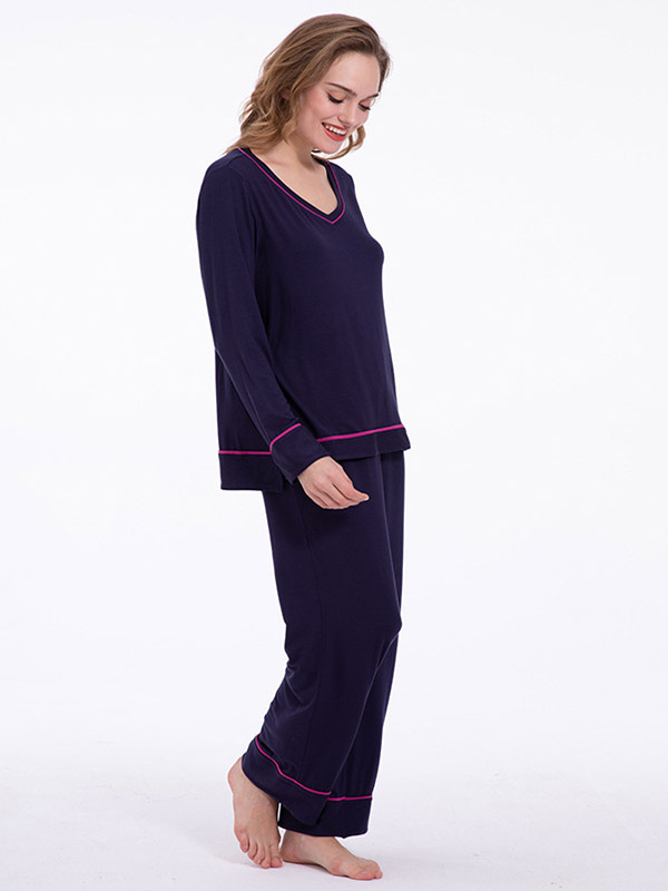 Dark Blue V Neck Loungewear Set