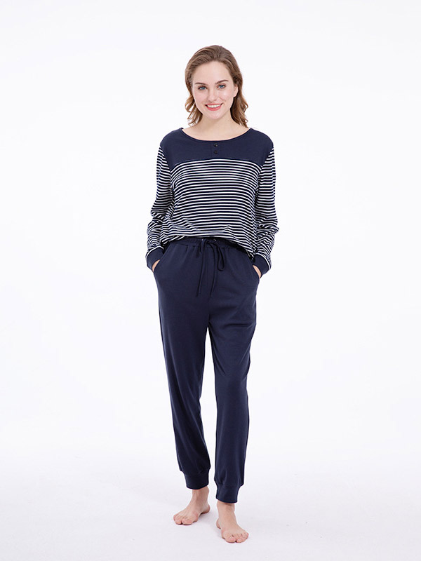 Dark Blue Striped Loungewear Set